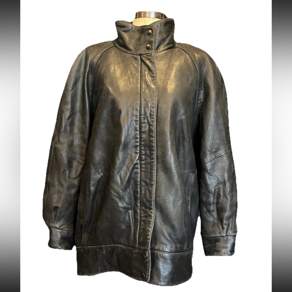 Tiboa Leathers Oversized Leather Jacket Sz Large Thinsulate Lining Black Vintage